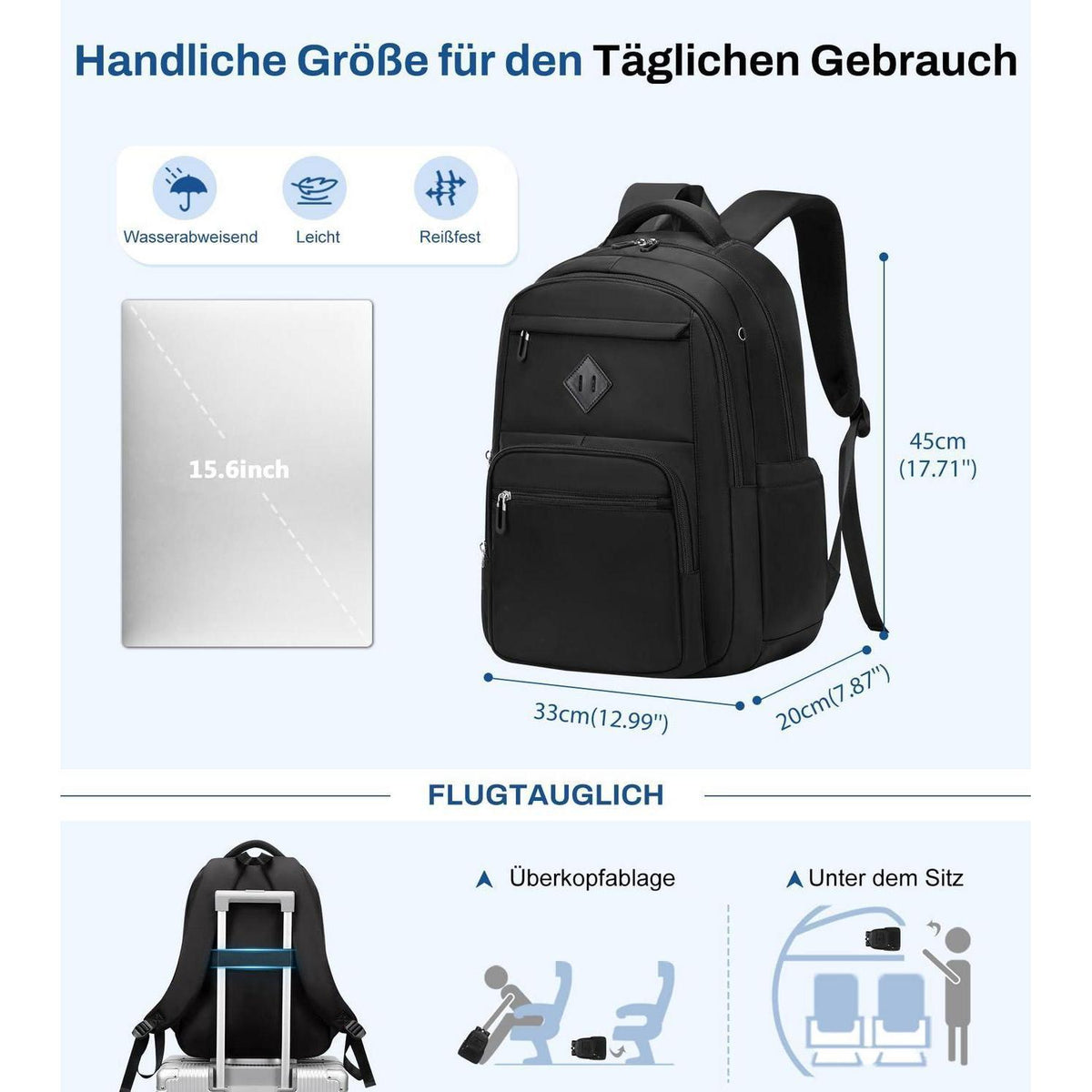 Schulrucksack Teenager Schwarz – 30L, Wasserdicht & Ergonomisch