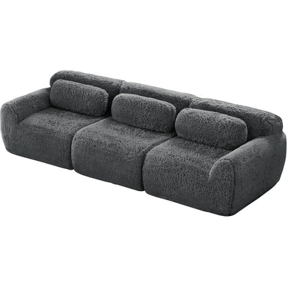Graues 3-Sitzer Sofa Modular | Kein Aufbau, Plüschstoff & Komfort