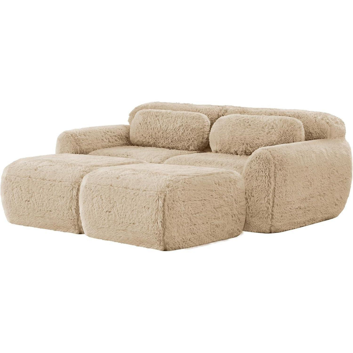 2-Sitzer Sofa mit Hockern & Kissen – Hellkhaki, Modular & Komfortabel