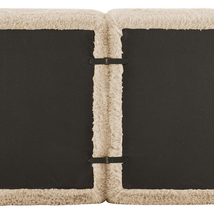 Modulares 2-Sitzer Sofa mit Hocker | L-Form, Plüsch, Hellkhaki