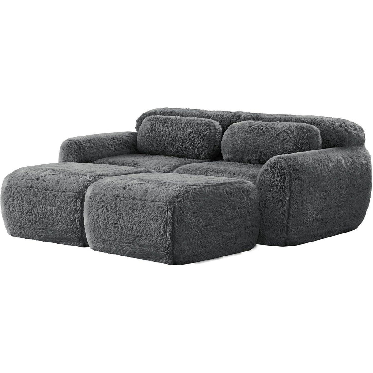 Graues 2-Sitzer Sofa mit Hockern & Kissen – Modular & Montagefrei