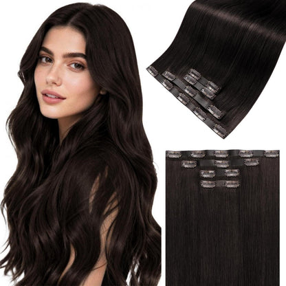 Echthaar Clip-in Extensions Braun 45cm - 4er Set