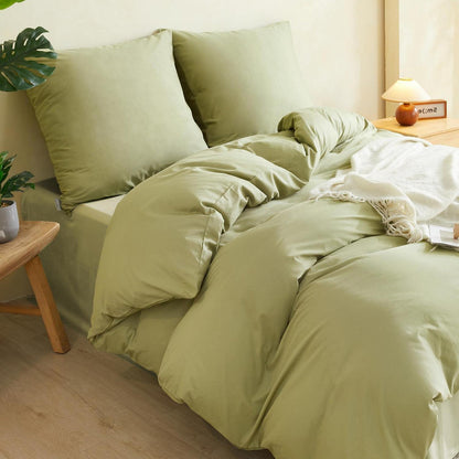 Baumwoll Bettwäsche Set Oliven Grün 200x220cm + 2 Kissenbezüge