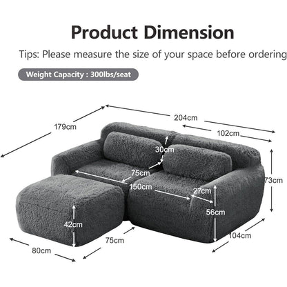 Modulares Sofa 2-Sitzer mit Hocker | Grau, L-Form, Ohne Montage