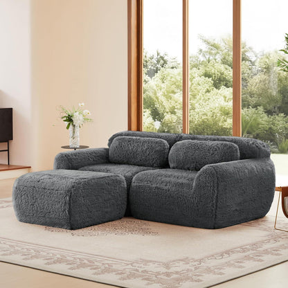 Modulares Sofa 2-Sitzer mit Hocker | Grau, L-Form, Ohne Montage