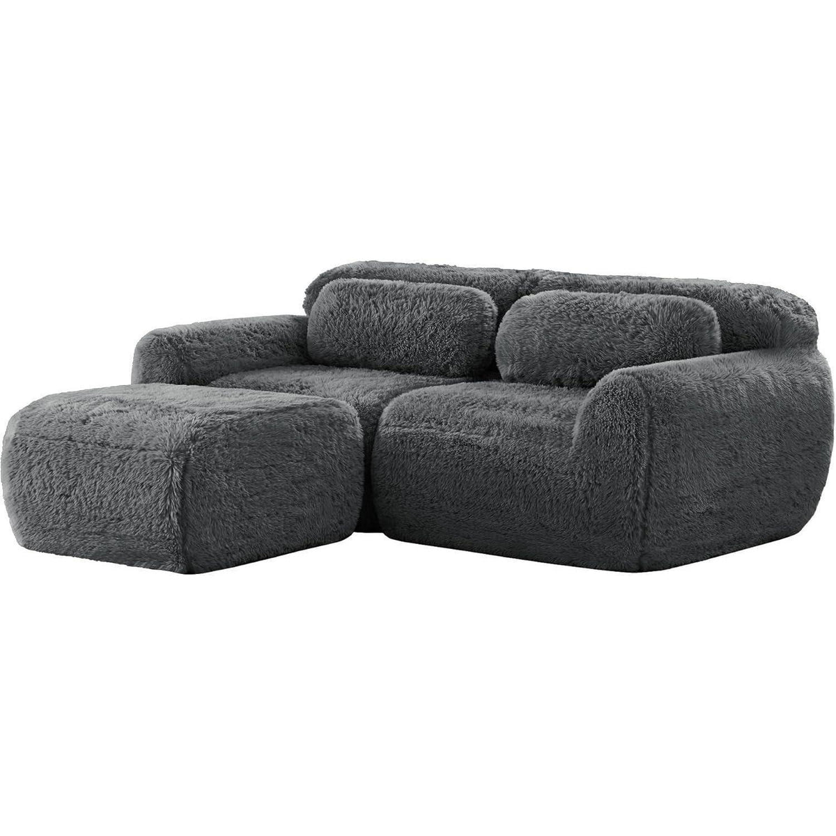 Modulares Sofa 2-Sitzer mit Hocker | Grau, L-Form, Ohne Montage