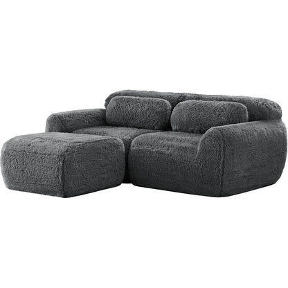 Modulares Sofa 2-Sitzer mit Hocker | Grau, L-Form, Ohne Montage