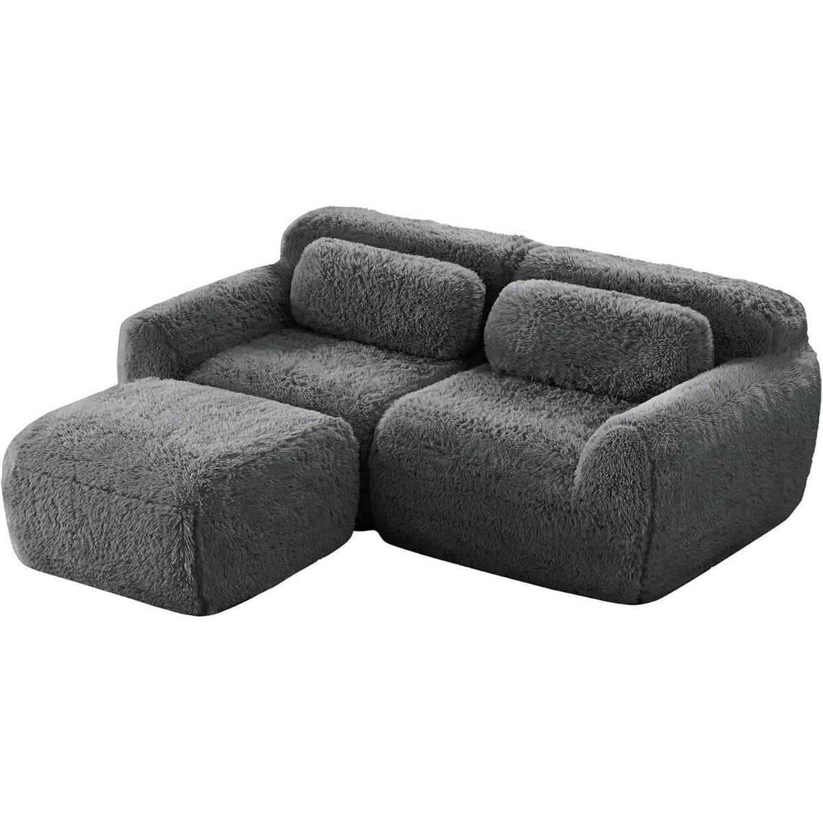 Modulares Sofa 2-Sitzer mit Hocker | Grau, L-Form, Ohne Montage