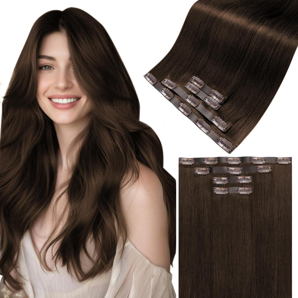 Braune Clip-in Haarverlängerung Echthaar – 40cm, 80g