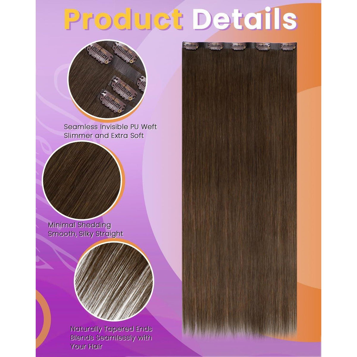 Braune Clip-in Haarverlängerung Echthaar – 40cm, 80g