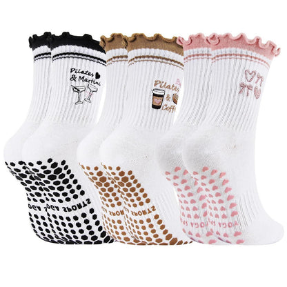 3 Paar Damen Pilates Socken mit Noppen für Yoga