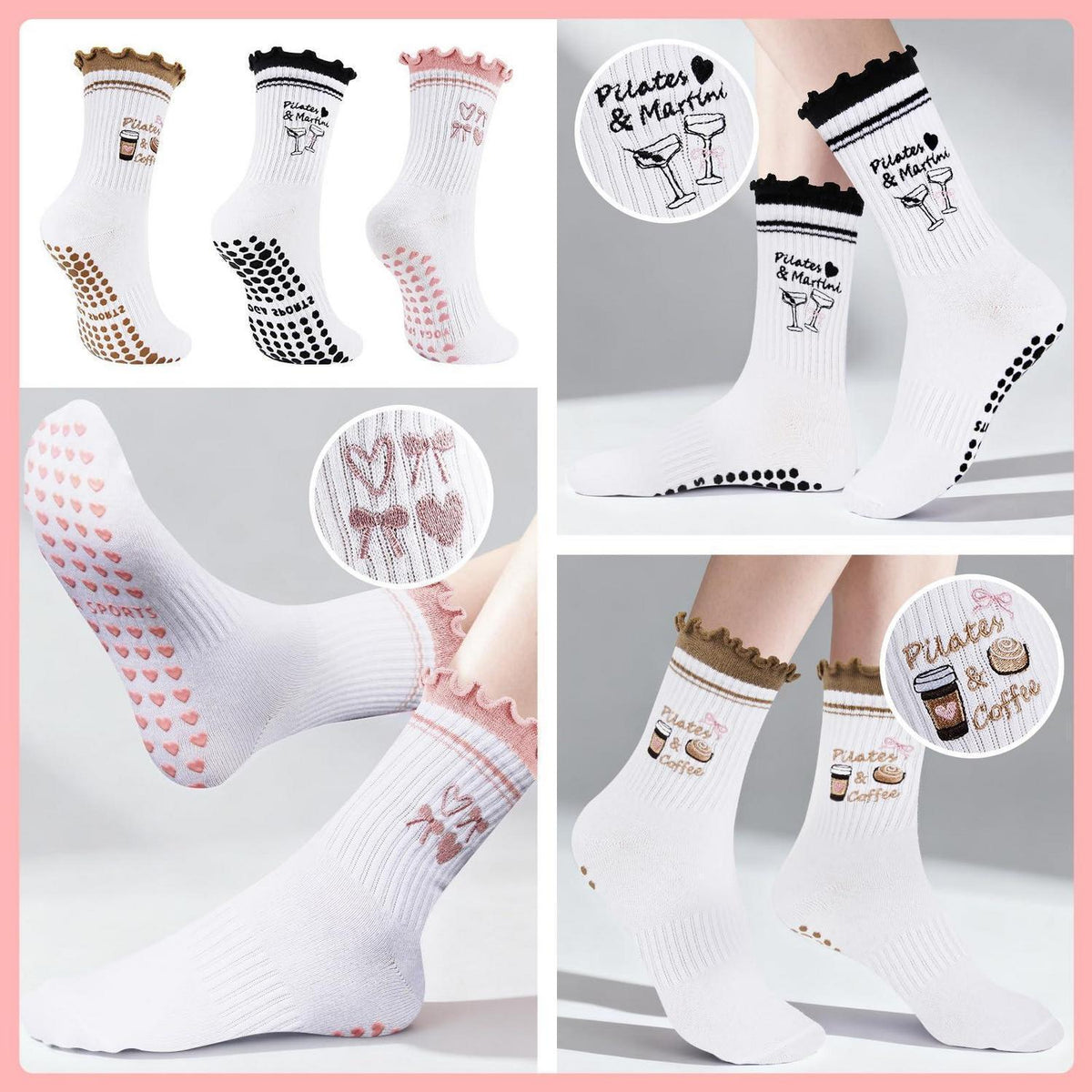 3 Paar Damen Pilates Socken mit Noppen für Yoga