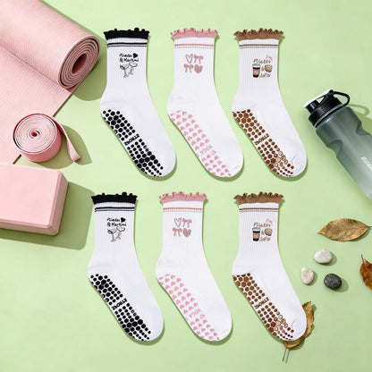 3 Paar Damen Pilates Socken mit Noppen für Yoga