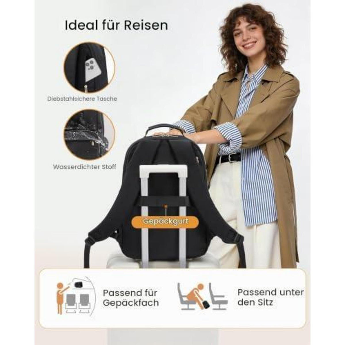 Laptop Rucksack Damen 17,3 Zoll Wasserdicht Travel Schulrucksack Schwarz