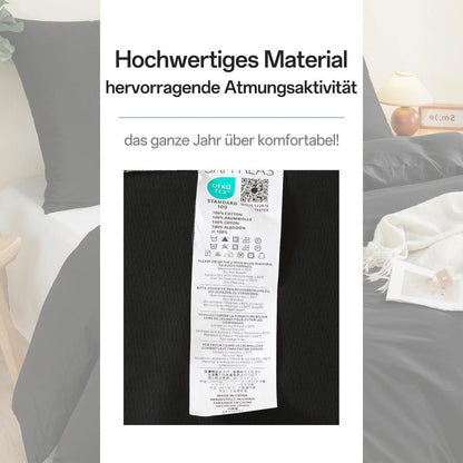 100% Baumwoll Bettwäsche Set Schwarz 200x200cm + 2 Kissenbezüge