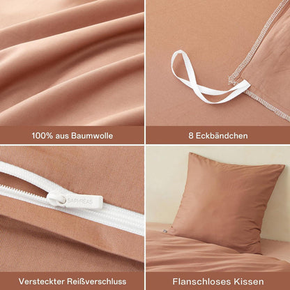 Baumwoll Bettwäsche Set 200x220cm Mokka | 3-teilig
