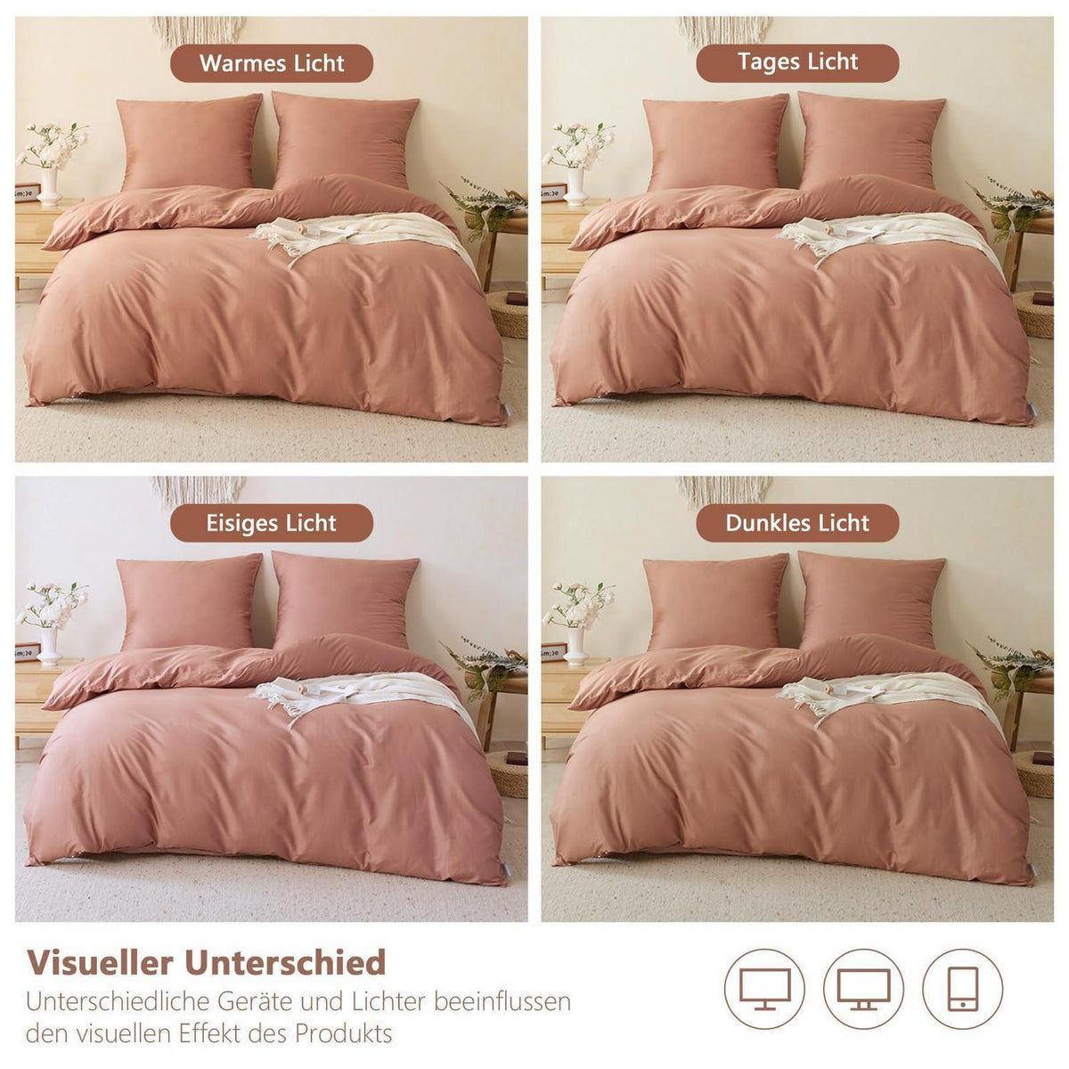 Baumwoll Bettwäsche Set 200x220cm Mokka | 3-teilig