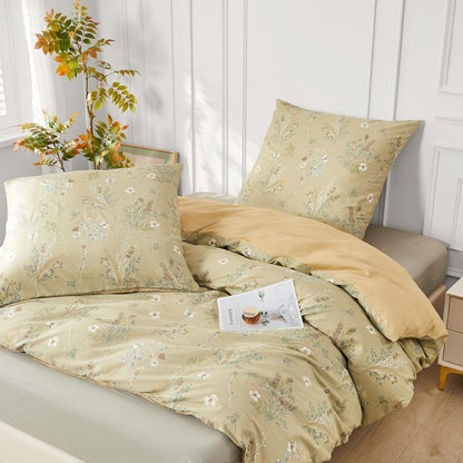 Grüne Baumwoll Bettwäsche Set 200x200 cm mit Blumen