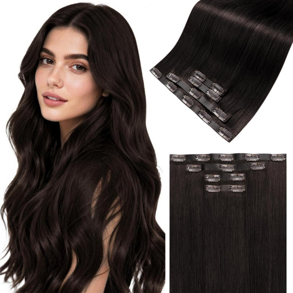 Echthaar Clip-Ins Braun 55cm – Haarverlängerung Voller Kopf