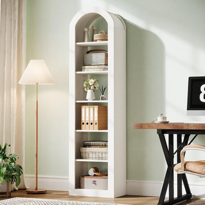 6-stöckiges Bücherregal mit Bogen | Weißes Eckregal für Wohnzimmer