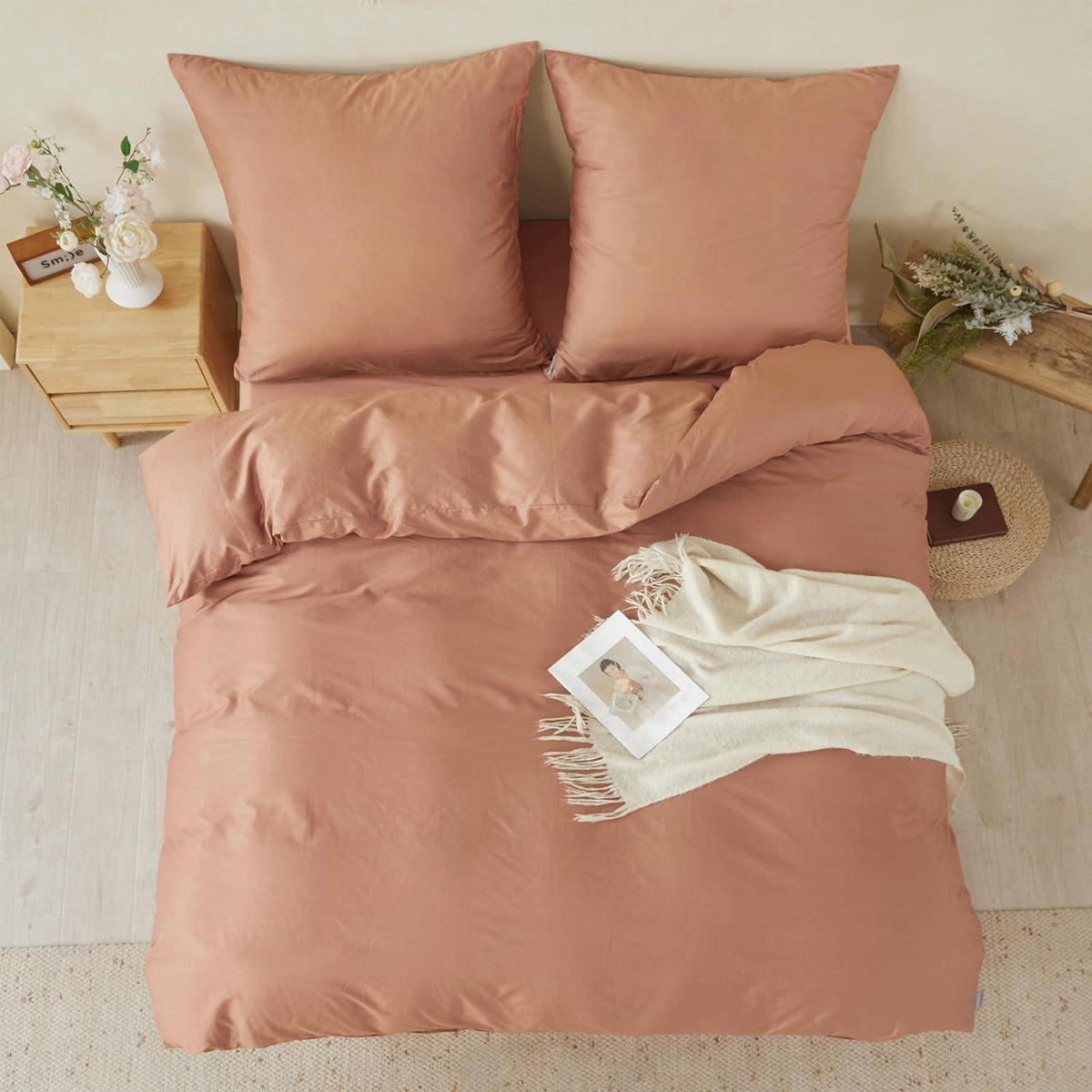Baumwoll Bettwäsche Set 200x200cm Mokka | 3-teilig