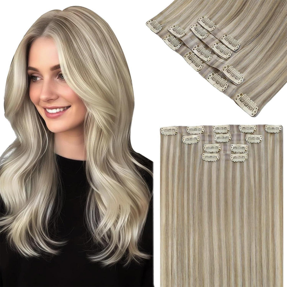 Echthaar Clip-in Extensions 55cm Blond Ombre
