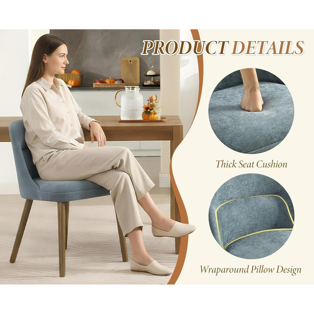 Retro Esszimmerstühle 4er Set mit Chenille-Bezug (Blau)