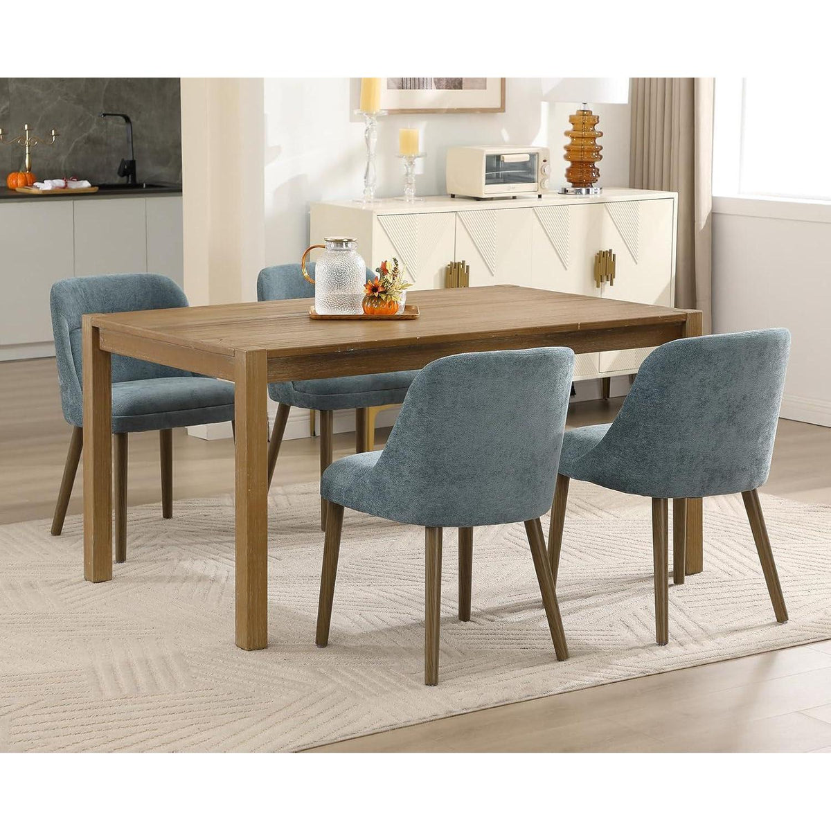 Retro Esszimmerstühle 4er Set mit Chenille-Bezug (Blau)