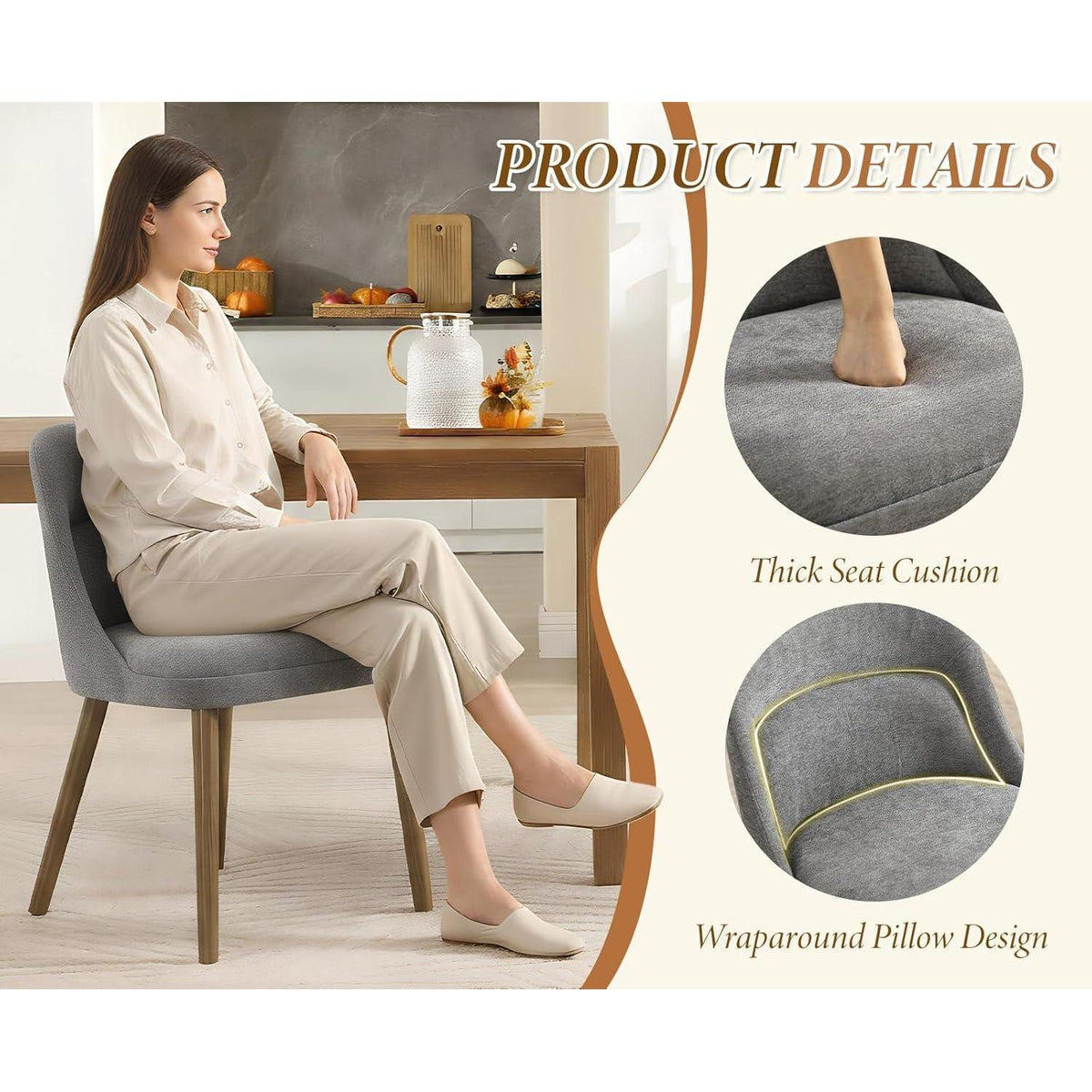 Retro Esszimmerstühle Grau, 4er Set mit Chenille-Bezug