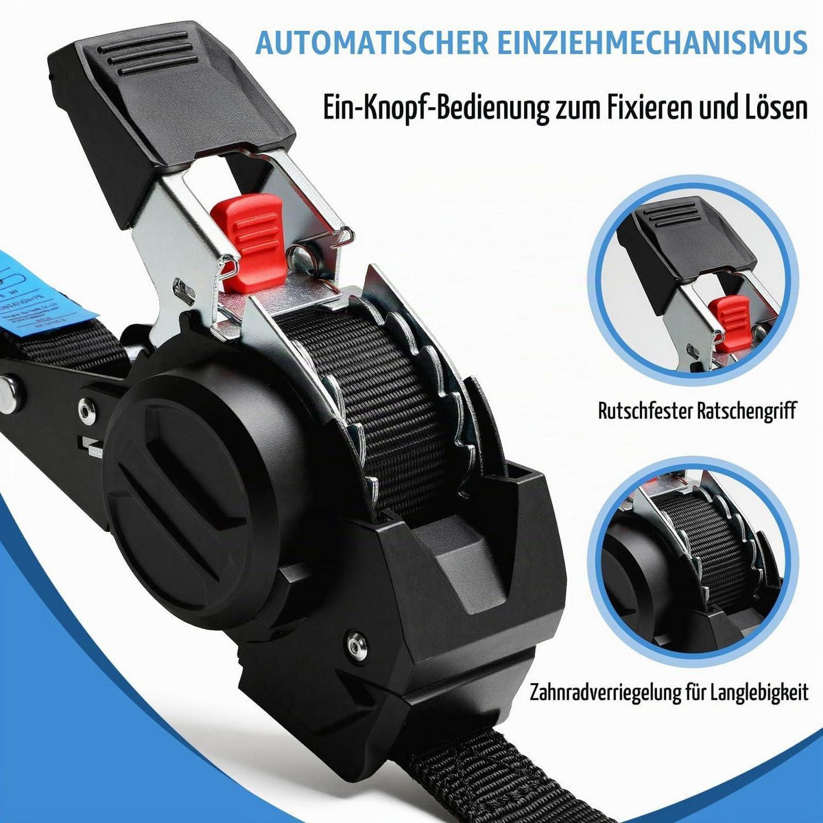 Selbstaufrollende Spanngurte 3m – 4er Set für Anhänger & Motorrad