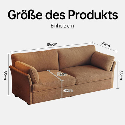Modernes 2er Stoffsofa – Kaffeebraun, 186 cm