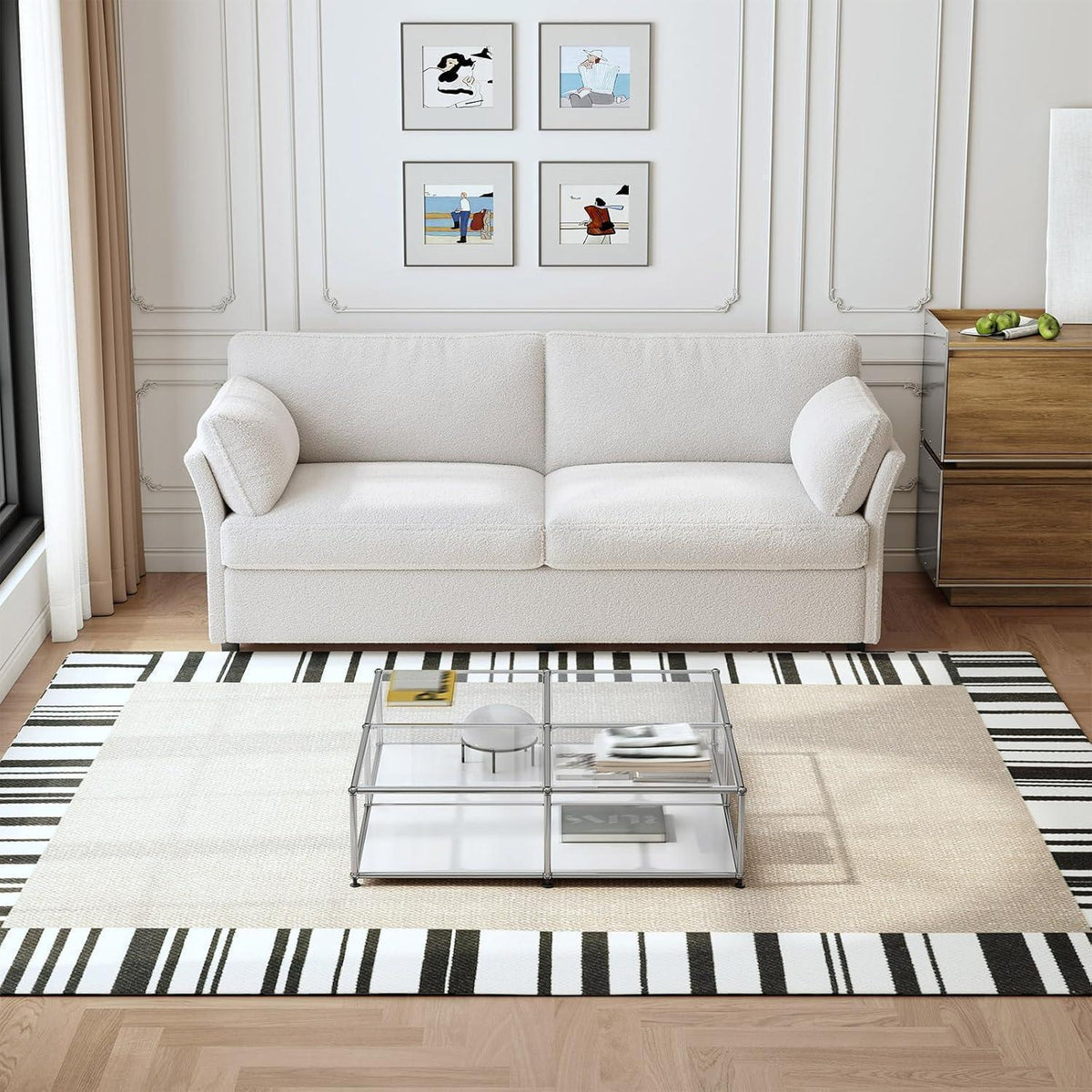 Modernes 2er Stoffsofa – Cremeweiß, 186 cm