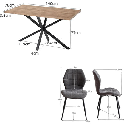Essgruppe Holz 140x78cm mit 4 Grau Stühlen