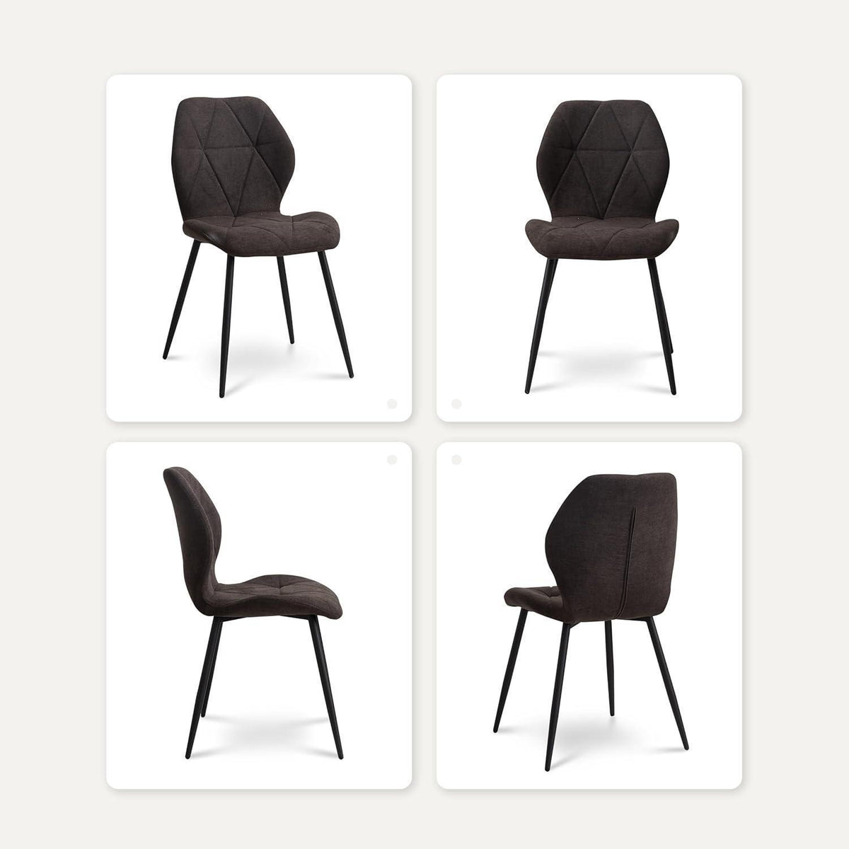 6 Esszimmerstühle Leinen-Diamantgewebe, Schwarz