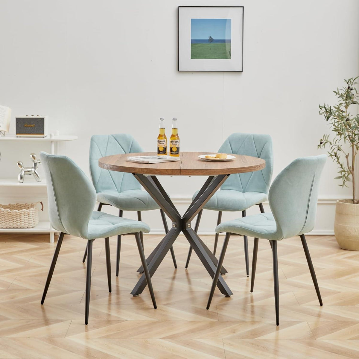 6 Esszimmerstühle Mintgrün, Leinen-Diamantgewebe, gepolstert
