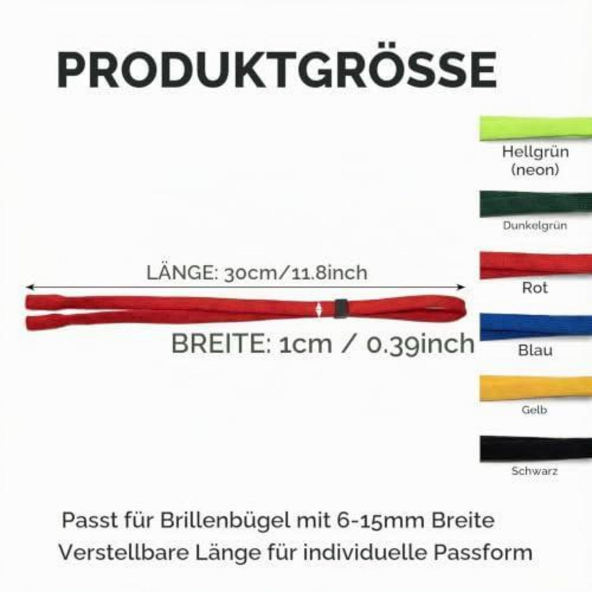 6x Brillenband Sport Verstellbar Damen Herren Schwarz Rot Gelb Blau Grün