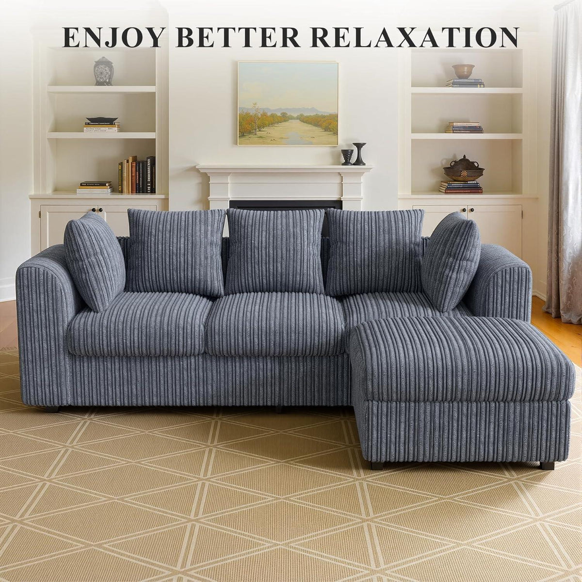 Ecksofa mit Schlaffunktion 212x150 cm, Grau Cordstoff