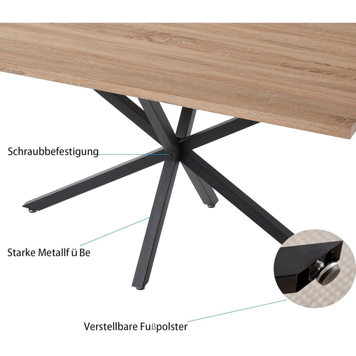 Essgruppe Holz 140x78cm mit 4 beigen Stühlen