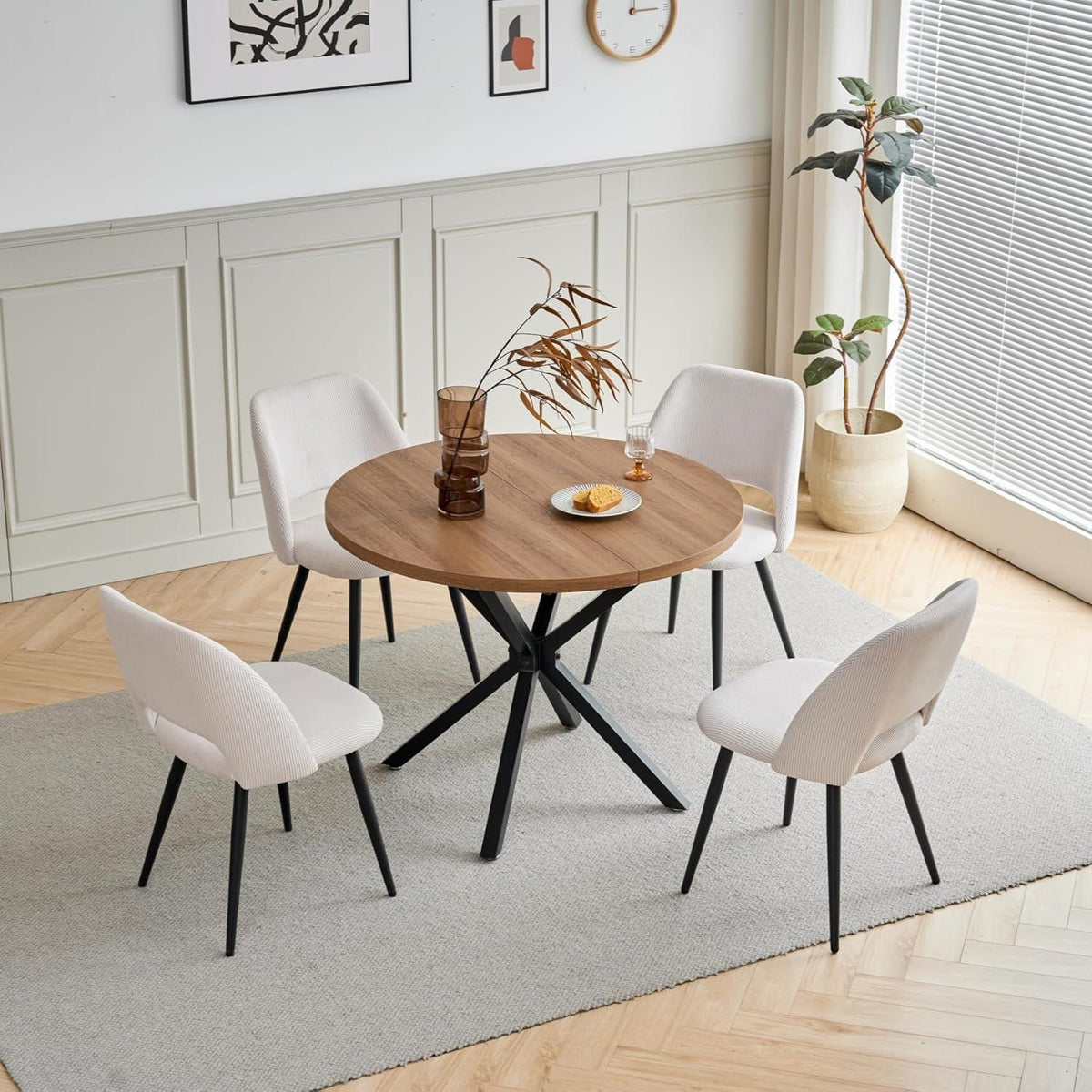 6 Esszimmerstühle mit Cordbezug, Beige – Bequem & Modern
