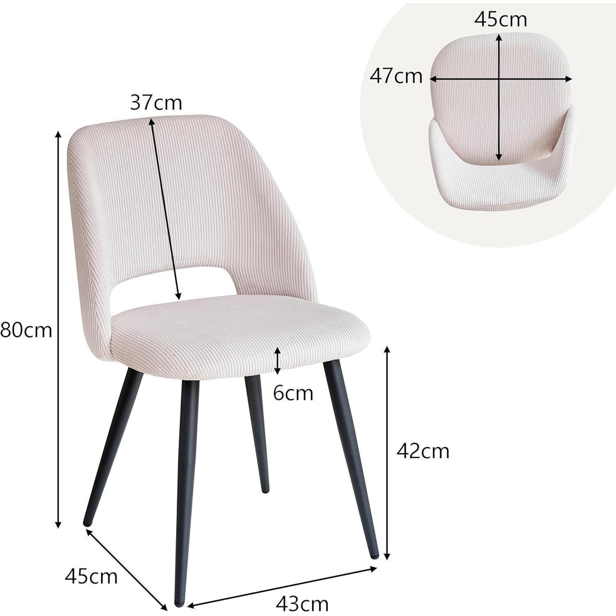 6 Esszimmerstühle mit Cordbezug, Beige – Bequem & Modern