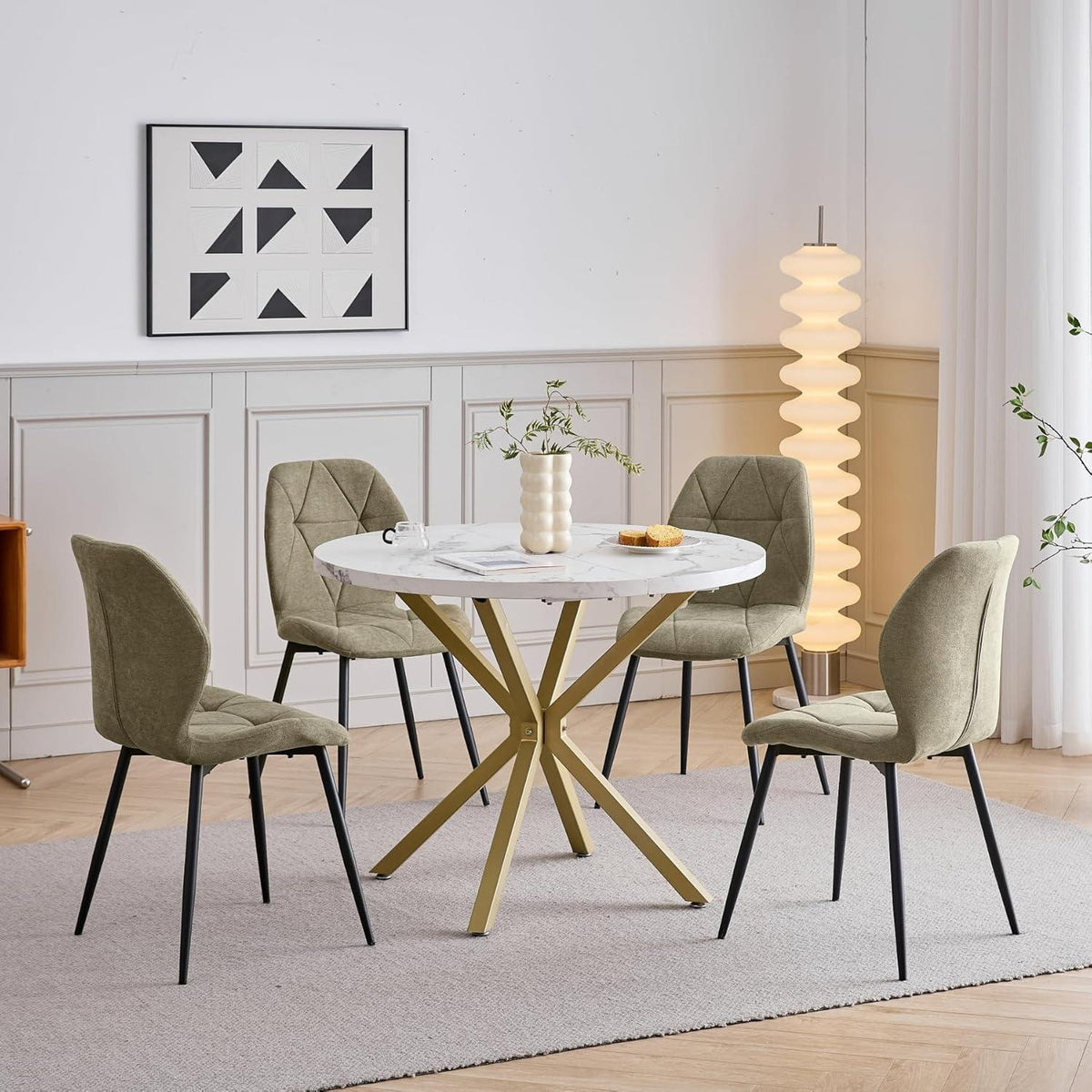 6 Esszimmerstühle Leinen-Diamantgrün, gepolstert & bequem