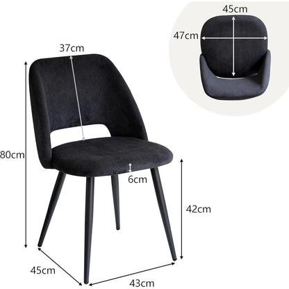 2er-Set Esszimmerstühle mit Cordbezug & Metallbeinen Schwarz