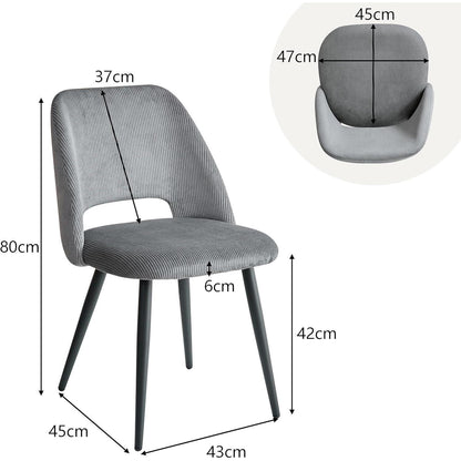 2er-Set Esszimmerstühle Grau, Cordbezug & Metallbeine