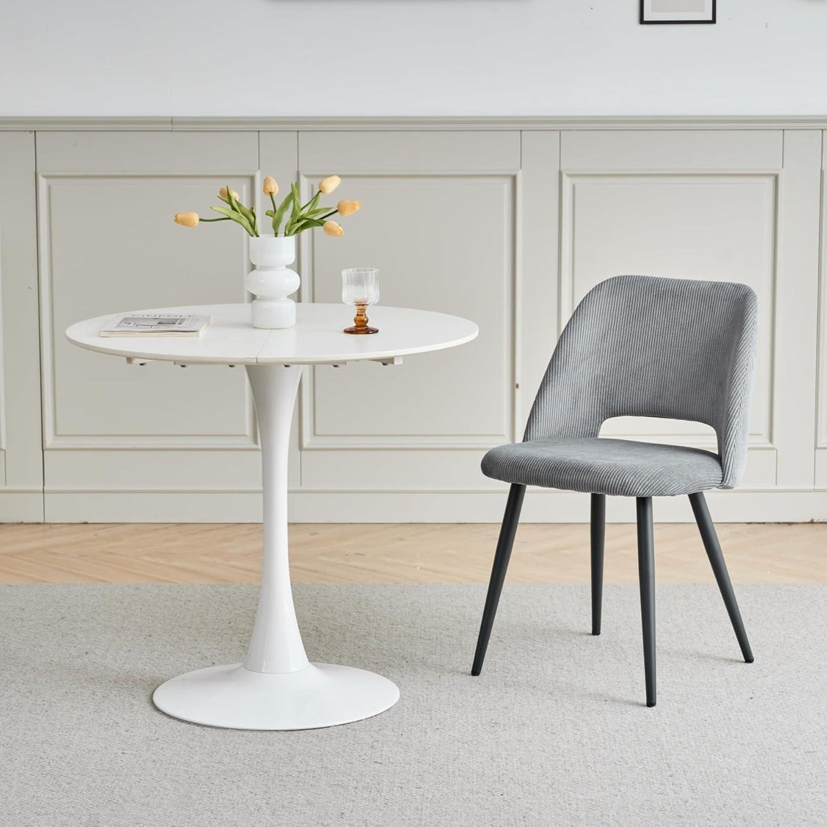 2er-Set Esszimmerstühle Grau, Cordbezug & Metallbeine