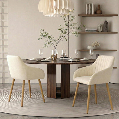 Esszimmerstühle Set 2 beige Holzbeine mit Armlehne & Samt