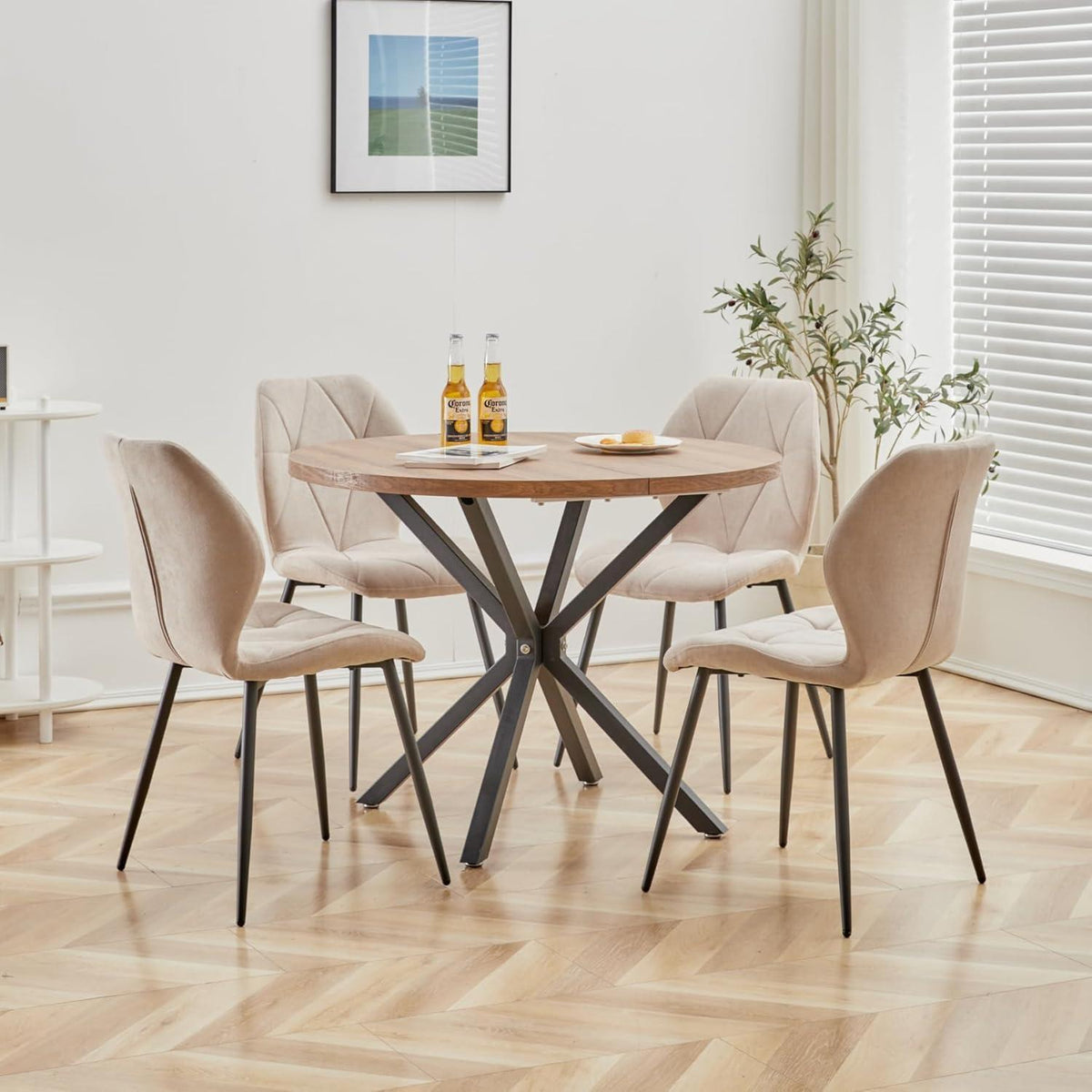 2er-Set Esszimmerstühle Leinenstoff, Beige, Gepolstert & Komfortabel