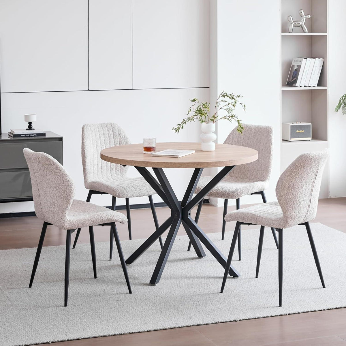 6 Esszimmerstühle Leinen Beige, Metallbeine & Komfortkissen