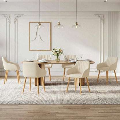 Esszimmerstühle Beige Holzbeine mit Armlehne 6er Set