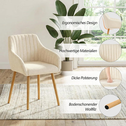 Esszimmerstühle Beige Holzbeine mit Armlehne 6er Set