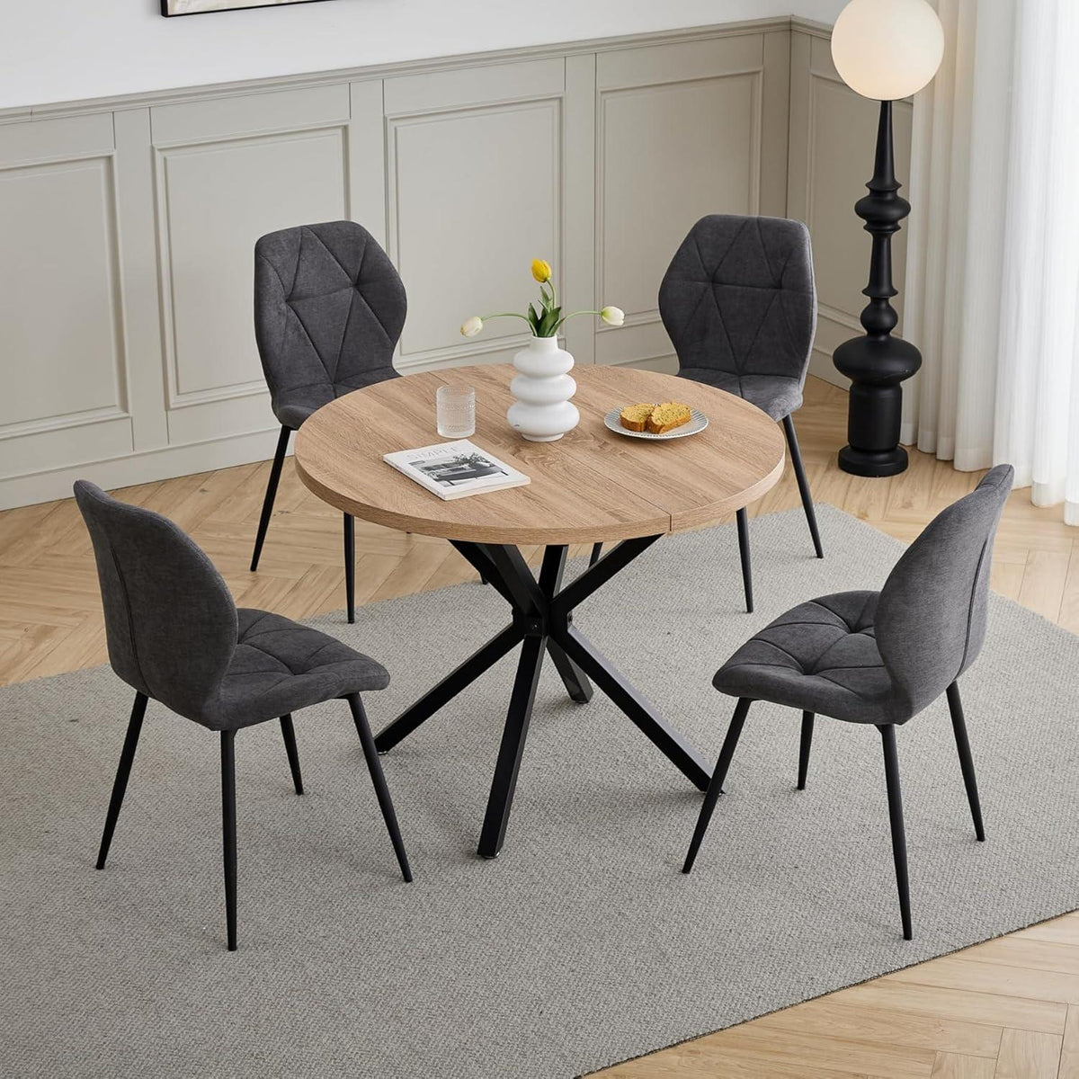 6 Esszimmerstühle Dunkelgrau, Leinen-Diamantgewebe, Komfort